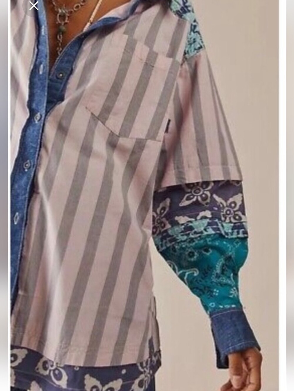 NWOT,"WILD DUNES KANTHA STRIPED DOWN 100%COTTON TOP" BY WE THE FREE - Picture 4 of 17